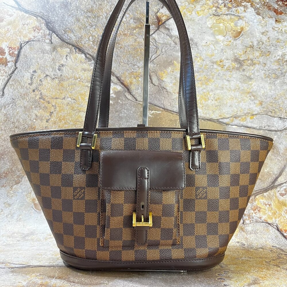 Louis Vuitton Manosque PM Handbag Damier Ebene Canvas Tote Bag